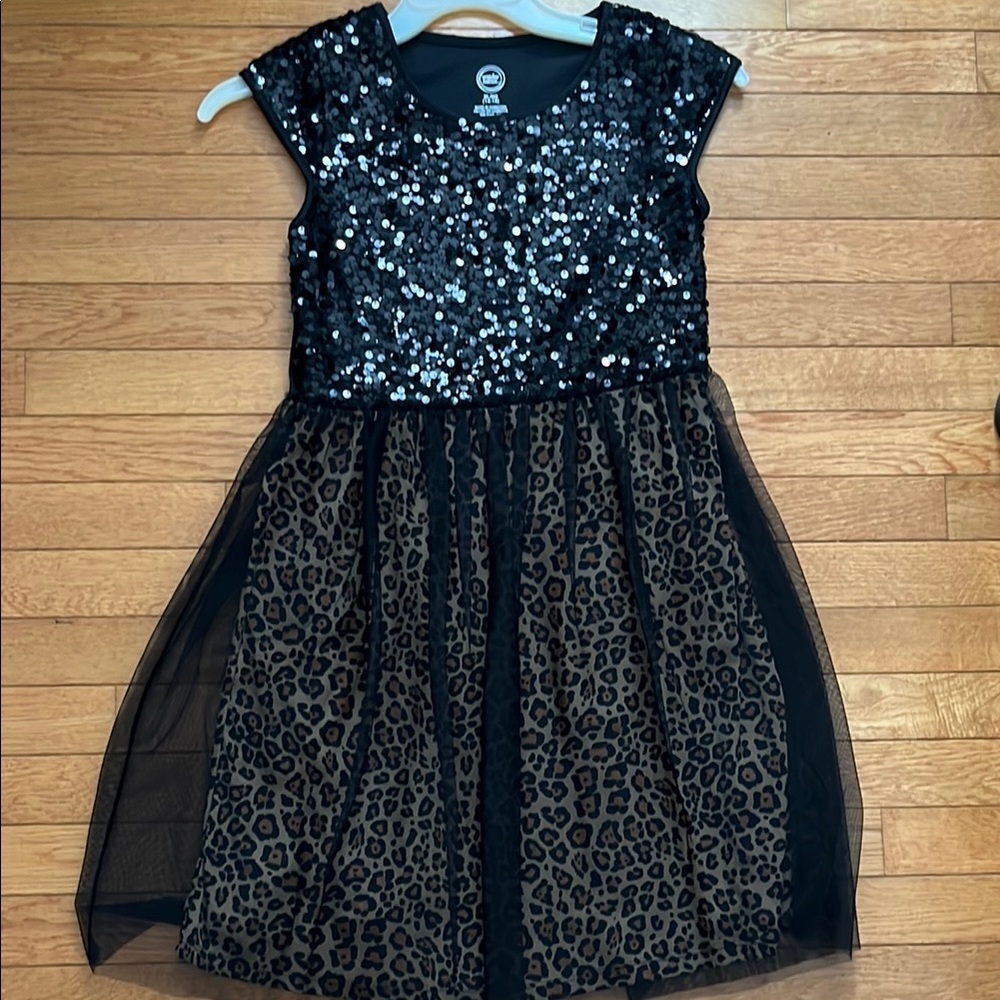 Black Sequin Leopard Print Dress wonder nation girls 14-16